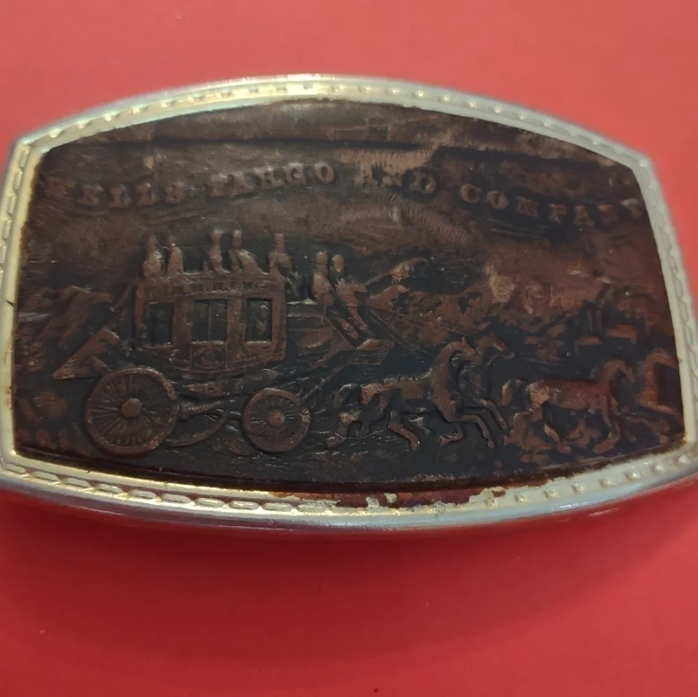 Wells Fargo and company stagecoach wagon western men's belt buckle
